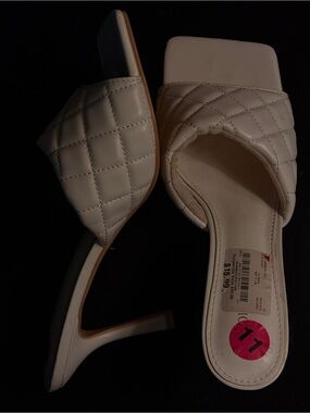 Quilted White Slip-On Block Heel Sandals